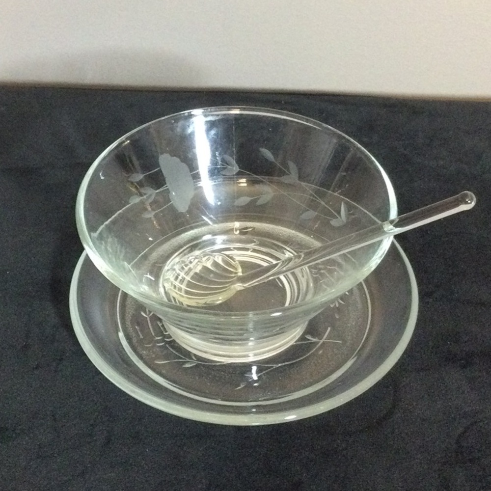 Princess House Heritage Clear Etched Crystal Glass Condiment Bowl Set